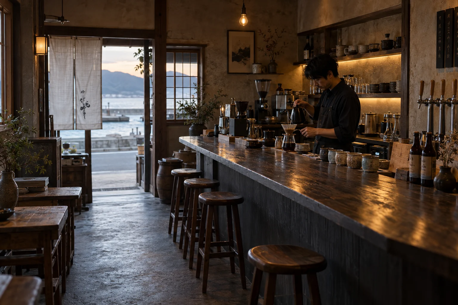 日本人店主が珈琲を淹れる架空店